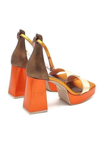 Sandale à talon haut orange cuivrée RAS | Marine