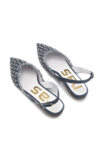 RAS slingback Jeans femmes (plate bride arrière denim - 8011 denim jeans) - Marine | Much more than shoes