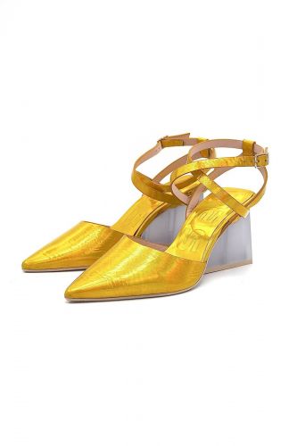 Sandales en cuir métalisé jaune RAS | Marine