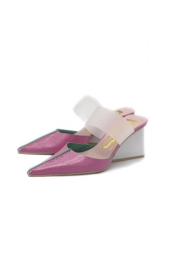 Mules en cuir vernis rose RAS | Marine