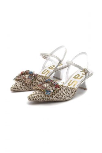 RAS slingback Naturel femmes (rafia & bijoux ½ talon - 8031 rafia naturel) - Marine | Much more than shoes