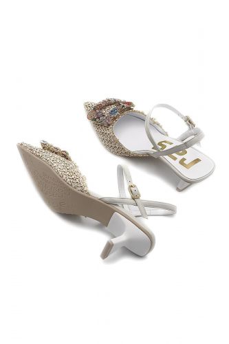RAS slingback Naturel femmes (rafia & bijoux ½ talon - 8031 rafia naturel) - Marine | Much more than shoes