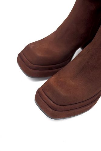 Boots en daim marron à talon vintage RAS | Marine