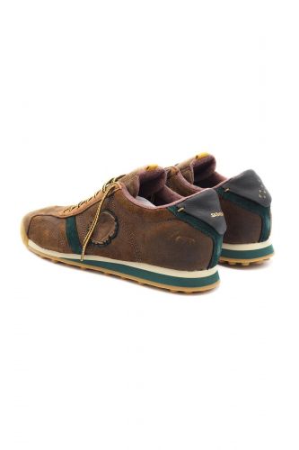 Baskets bas en cuir brun et vert SATORISAN | MARINE Auvelais 