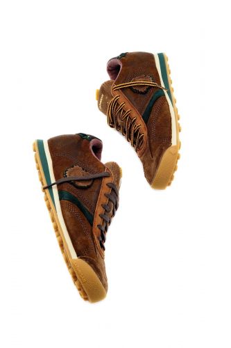 Baskets bas en cuir brun et vert SATORISAN | MARINE Auvelais 