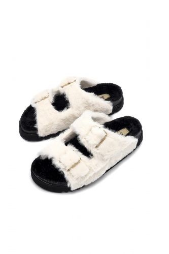 Mule en faux poils blancs et noirs SCHOLL | Marine 