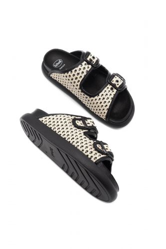 Mule semelle bombée deux bride noir & blanc SCHOLL | Marine