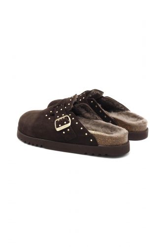 Mules fourrées brun foncé à studs SCHOLL | Marine