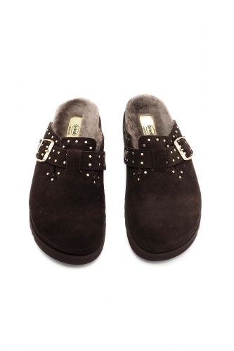 Mules fourrées brun foncé à studs SCHOLL | Marine