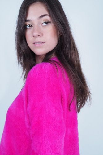 Pull en maille rose fluo SEE U SOON | Marine