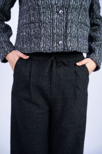 Pantalon gris chiné avec élastique à la taille SEE U SOON | Marine