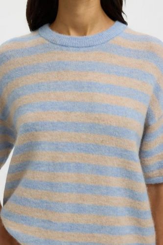 Selected Femme pull Ciel femmes (col rond laine ciel ligné manches courte - LULU ligné bleu ciel) - Marine | Much more than shoes