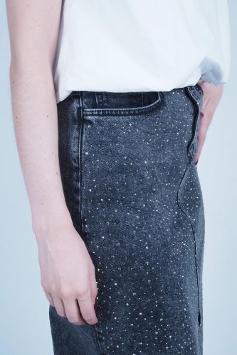 Selected Femme jupe Noir femmes (denim black fente avant mini strass - MERLE jupe jeans noir strass) - Marine | Much more than shoes