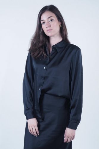 Chemise en satin noire SELECTED | Marine