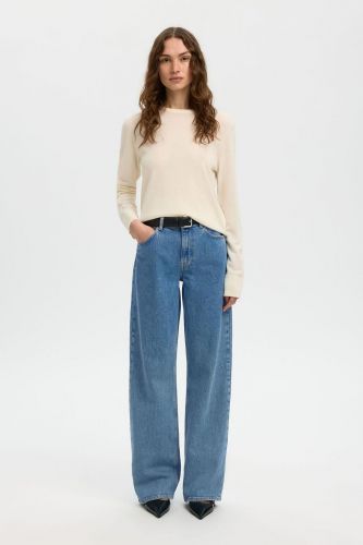 Jeans taille haute et jambe large SELECTED | Marine