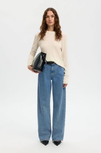 Jeans taille haute et jambe large SELECTED | Marine