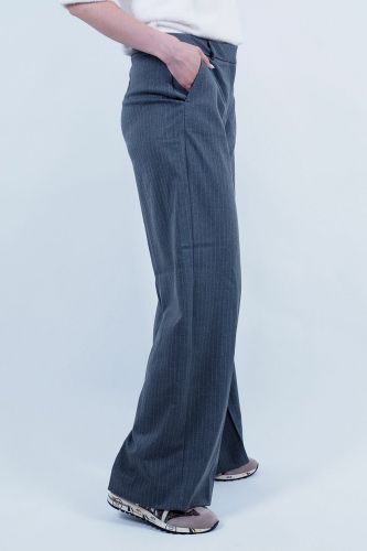 Pantalon large gris avec fines lignes blanches SELECTED | Marine