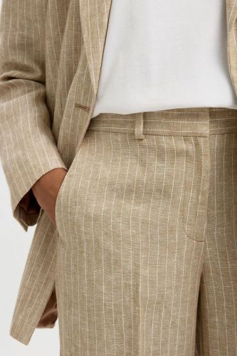 Pantalon fluide brun à rayures en lin SELECTED | Marine
