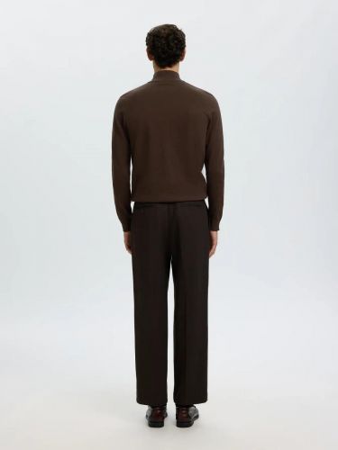 Pull demi-zip marron à manches longues SELECTED | Marine