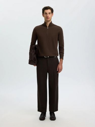 Pull demi-zip marron à manches longues SELECTED | Marine