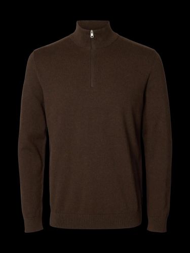 Pull demi-zip marron à manches longues SELECTED | Marine