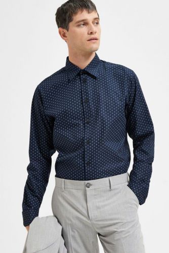 Chemise bleue avec motifs blancs SELECTED | Marine