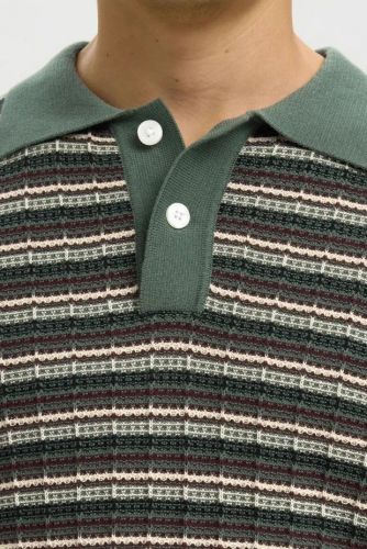 Selected  Homme polo Multicolor hommes (polo ligné structure - DANE green & beige) - Marine | Much more than shoes