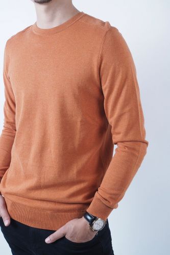 Pull orange rouille col rond SELECTED | Marine
