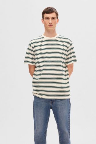 T-shirt en coton ligné vert SELECTED | Marine