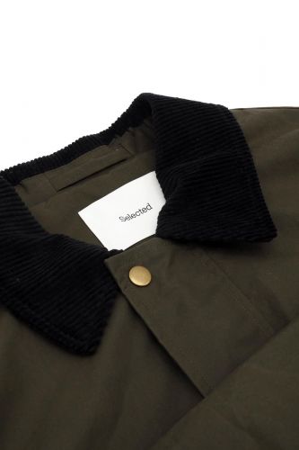 Selected  Homme manteau Vert hommes (Veste coton wax avec col velours noir - WALTER grape leaf) - Marine | Much more than shoes