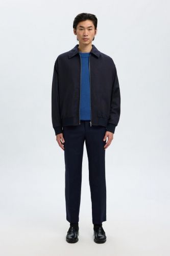 Veste zippée bleu 100% laine SELECTED | Marine