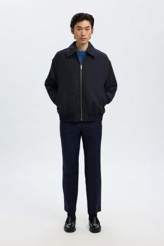 Veste zippée bleu 100% laine SELECTED | Marine