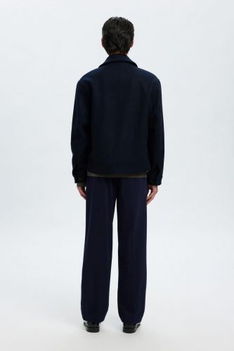 Veste zippée bleu en laine SELECTED | Marine