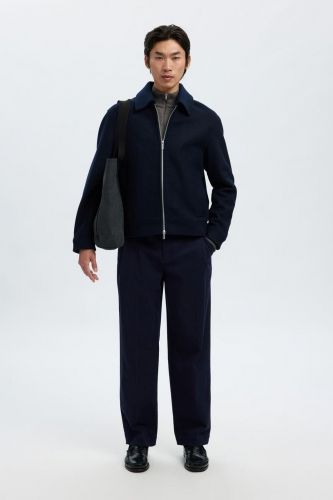 Veste zippée bleu en laine SELECTED | Marine