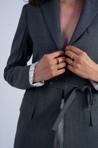 Blazer ceinturé gris chiné SEMI COUTURE | Marine