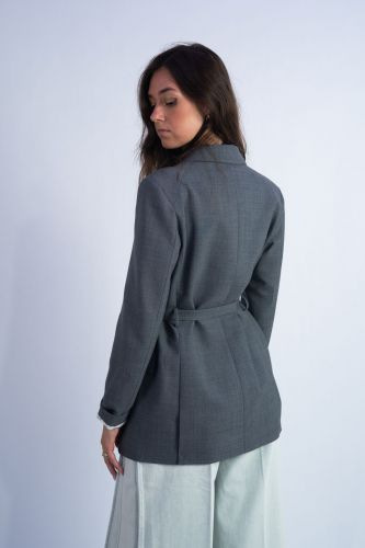 Blazer ceinturé gris chiné SEMI COUTURE | Marine
