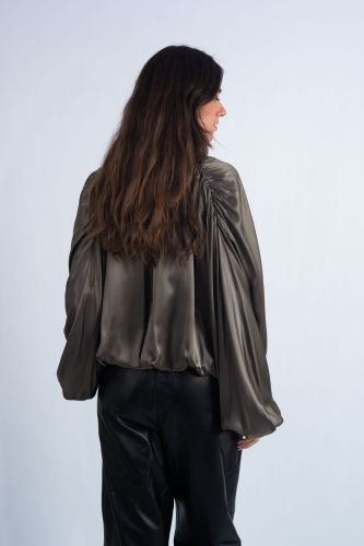 Blouse bouffante taupe en satin SEMI-COUTURE | Marine