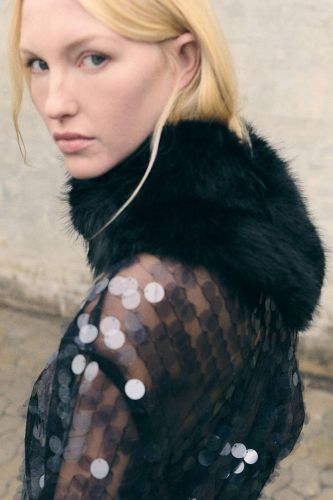 Blouse col roulé à gros sequins SEMI-COUTURE | Marine