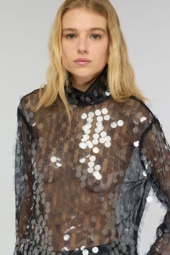 Blouse col roulé à gros sequins SEMI-COUTURE | Marine