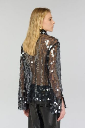 Blouse col roulé à gros sequins SEMI-COUTURE | Marine