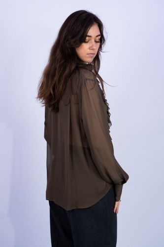 Blouse à volants brun pecan SEMI COUTURE | Marine