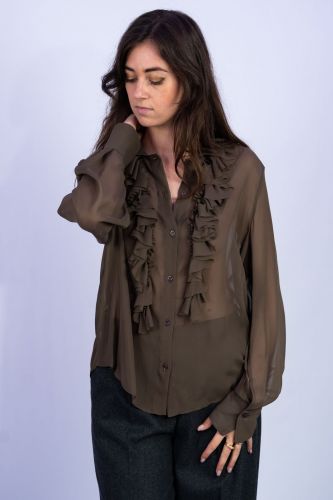 Blouse à volants brun pecan SEMI COUTURE | Marine