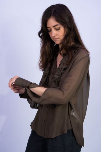 Blouse à volants brun pecan SEMI COUTURE | Marine