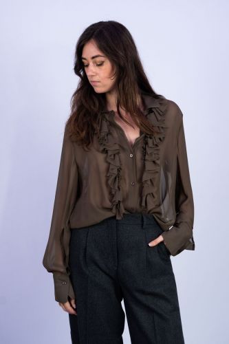 Blouse à volants brun pecan SEMI COUTURE | Marine