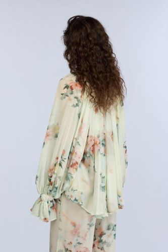 Blouse en voile vert pâle à motif floral SEMI COUTURE | Marine