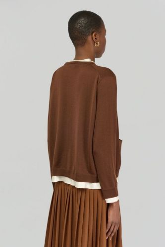 Semi Couture cardigan Camel femmes (Cardigan camel bord satiné écru - A72 cardigan camel bord satin) - Marine | Much more than shoes