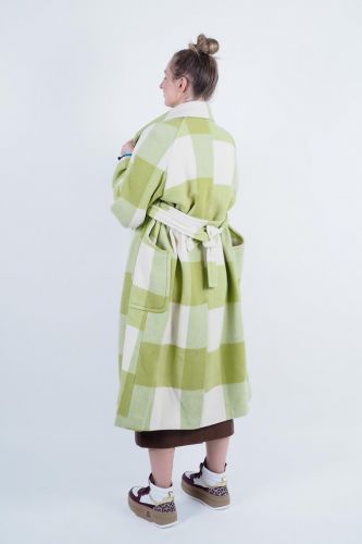 Long manteau à carreux vert & blanc SEMI COUTURE | Marine