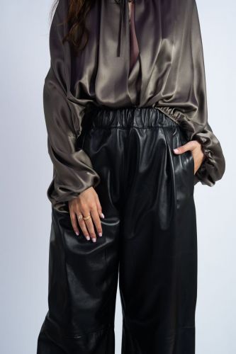 Pantalon en cuir noir SEMI-COUTURE | Marine