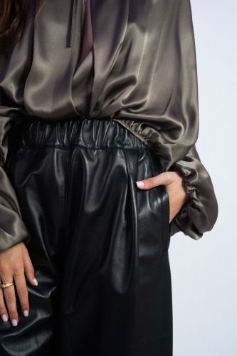 Pantalon en cuir noir SEMI-COUTURE | Marine