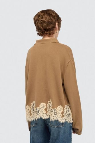 Polo en coton camel avec détails en dentelle SEMI COUTURE | Marine